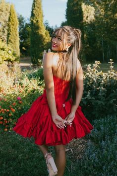 Strapless Red Ruffle Short Dress with Bow Short Dress With Bow, Ruffle Short Dress, Instagram Baddie, Winter Formal Dresses, Junior Prom Dresses, Corset Bodice, A Line Shorts, Short Prom Dress, Sweet 16 Dresses