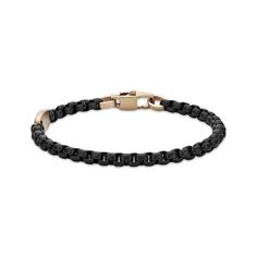 This box chain bracelet adds distinctive style to your best looks. Black ion-plated solid stainless steel Yellow ion-plated accent link and closure 8 inches; lobster clasp Leo Diamond, Mens Gemstone Rings, Fan Jewelry, Stackable Rings Silver, Boys Jewelry, Looks Black, Bracelet Black, Diamond Shop, Teenage Boys