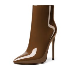 PRICES MAY VARY. [HEEL HEIGHT]:⛄12cm/4.5",Standard US Size 5-13,Fits true to size,please take your normal size [STYLISH DESIGN]:⛄This pointed toe ankle boots are crafted with a feminine pointed closed toe, patent leather vamp, stiletto heels and finished with a sexy and wearable 12cm heel. Side zipper design make the boots more convenient to put on and take off! [ENDLESS OUTFIT COMBINATIONS]:⛄These pointed toe ankle bootsies are the perfect balance of sleek and sexy. The short fur inside make you keep warm in the whole winter. Occasion: Party, Office, Casual, New Year, Christmas Days, Dating, Evening. [DURABLE LONG LASTING COMFORT]: ⛄Padded insloe, a sturdy rubber outsole ensures maximum comfort through prolonged wear. The 4.5 inches high heel adds to your height and lengthens your legs. [ Sock Ankle Boot, Sock Ankle Boots, Pointed Toe Ankle Boots, Fall Winter Shoes, Closed Toe Heels, Fall Booties, Zipper Fashion, Zippers Fashion, Mocha Brown