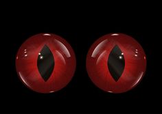 an image of two red eyes with black spots on their irises and one has a dark background