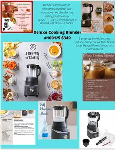 an advertisement for the deluxe cooking blender with pictures of ingredients and instructions