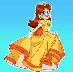 a cartoon character in a yellow dress and tiara with her hands on her hips