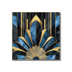 a blue and gold art deco tile design