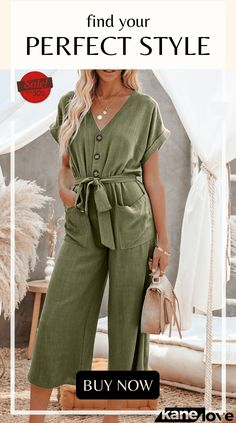 Solid Belted Button Pockets Jumpsuit Pocket Jumpsuit, Easy To Love, Color Pick, Elevate Your Style, Your Style, Your Perfect, Boho Chic, Length Sleeve, Jumpsuit