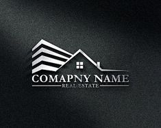 a real estate logo is shown on a black background with the name company name real estate