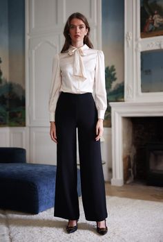 These pants are crafted from premium upcycled acetate. They feature a high waist and a built-in belt for convenience, ensuring a tailored fit. The straight-leg design allows for ease of movement, while a side zipper provides easy access. The model measures 173 cm and is wearing a size 36. Beautiful Tops, Beige Fashion, Formal Wear Women, Beige Silk, Slow Fashion Brands, Blouse Sale, Everyday Chic, Rocky Horror, Game Board