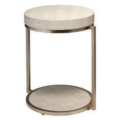 Metal Side Table with Round Top and Bottom, White and Gold By Casagear Home Mid Century Side Table, Modern Texture, Stylish Side Table, Faux Shagreen, Floor Shelf, Antique Brass Metal, Metal Side Table, Side And End Tables, Round Side Table