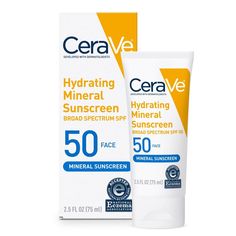 CeraVe Hydrating Mineral Face Sunscreen Lotion SPF 50 is a 100%-mineral, hydrating, oil-free face sunscreen with titanium dioxide and zinc oxide which are compliant for sale in Hawaii and Key West and form a protective barrier on your skin to help reflect UVA and UVB rays without irritating sensitive skin. Mineral face sunscreen has three essential ceramides to help restore the skin’s barrier and provide long-lasting hydration, as well as niacinamide to help calm skin. CeraVe hydrating sunscreen Best Drugstore Sunscreen, Sunscreen For Sensitive Skin, Branded Items, Sunscreen Spf 50, Sunscreen Lotion, Face Hydration, Mineral Sunscreen, Spf Sunscreen, Face Sunscreen