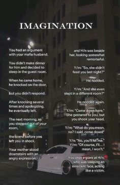 a car parked in front of a tall building at night with the words imagine written on it