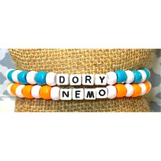 Set Of 2 Dory And Nemo Bead Friendship Bracelet Osfm Nwt Features: 1 Bead Bracelet That Says Dory With White & Blue Plastic Beads *1 Bead Bracelet That Says Nemo With Orange & White Plastic Beads *One Size Fits Most *Handmade By My Daughter To Make Extra Money *New Bundle & Save... Reasonable Offers Welcome! Check Out Our Other Handmade Bracelets And More Clay Beads Friendship Bracelet Ideas, Thing 1 Thing 2 Bracelets, Clay Bracelet Ideas For Best Friends, The Office Bracelets, Beaded Bff Bracelets, Bsf Clay Bead Bracelets, Rod Wave Bracelets, Clay Bead Bracelet Ideas Lilo And Stitch, Best Friend Bead Bracelet Ideas