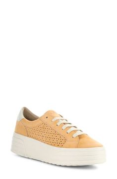 Contrasting accents and laser-cut detailing add street-savvy appeal to a low-profile sneaker grounded by a chunky platform sole. 2" heel; 1 1/2" platform Lace-up style Removable, cushioned insole allows for custom orthotics Leather upper/textile lining/rubber sole Made in Portugal Spring Suede Lace-up Platform Sneakers, Modern Leather Sneakers For Summer, Spring Lace-up Suede Platform Sneakers, Sporty Spring Sneakers With Vented Sides, Sporty Sneakers With Vented Sides For Spring, Casual Spring Platform Sneakers With Perforated Toe Box, Spring Suede Low-top Sneakers, Spring Low-top Sneakers With Vented Sides, Spring Low-top Suede Sneakers