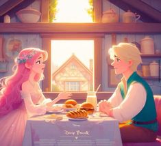 the princess and the frog are having breakfast together