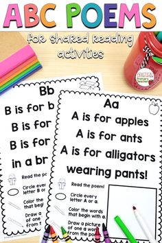 the abc and b worksheet is shown with pencils, crayons, markers