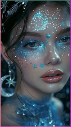 Facial Massage for Covered Eyes\ Cosmic Outfit Aesthetic, Galactic Halloween Costume, Galactic Aesthetic Outfit, Intergalactic Makeup, Moon And Stars Outfit, Y3k Makeup, Moon Fairy Aesthetic Outfit, Night Fairy, Magical Photoshoot