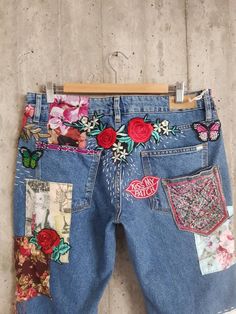 "Ready to send:Size-28,32,31,33,34 unique vintage jeans One of a kind.. Hand made embroidery and unique patches. ---Or---- Made to order, in any size, within 15 working days . All size available! If you need different size, please send me a message and I will make you a special and unique design within 15 working days. They are all different! No one will have the same one as you have! Hand painted, one of kind jeans. You pick your size, model (slim- boyfriend- high waist- low waist) and primer c High Rise Denim Jeans For Festivals, Mid-rise Denim Jeans For Festival, Festival Straight Leg Denim Jeans, Spring Reworked Jeans In Recycled Denim, Spring Reworked Recycled Denim Jeans, Recycled Denim Straight Leg Jeans With Patches, Straight Leg Recycled Denim Jeans With Patches, Festival Patchwork Denim Jeans, Straight Leg Jeans With Patches In Recycled Denim