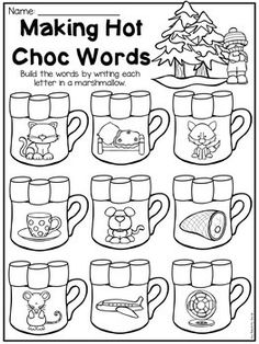 the worksheet for making hot choc words is shown in black and white