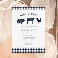 an image of a wedding card with farm animals on it