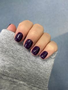 Nails Eggplant Color, Very Dark Purple Nails, Short Nail Dark Color, Short Amethyst Nails, Pretty Dark Purple Nails, Blackish Purple Nails, Aubergine Nails Deep Purple, Hoco Nails Dark Purple, Dark Purple Shellac Nails