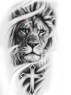 a lion with a cross on it's chest and the word jesus above it