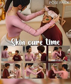 an animated image of a woman getting her skin care done in the game's avatar