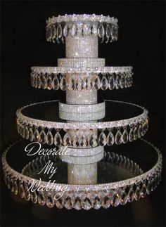 three tiered cake stand with crystal beads