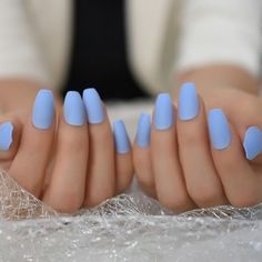 The perfect everyday look! These full nail tips are Acrylic style matte look! You'll love it at first sight! Nail Length: MediumQuantity: 24 Nails*Glue is not included, but suggested for wear time outside of the normal 1-5 days. Periwinkle Nails, Full Nail Tips, Fake Nails White, Fake Nails Long, Coffin Nails Matte, Long Square Nails, Long Press On Nails, Solid Color Nails, Blue Nail