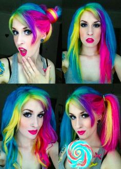 Rainbow hair Dyed Hair Ombre, Funky Hair, Blue Ombre Hair, Neon Hair, Hair Chalk, Boring Hair, Awesome Hair, Unique Hair, Bright Hair