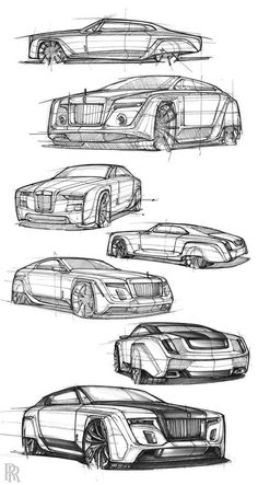 some sketches of different types of cars