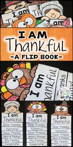 i am thanksgiving a flip book with turkeys and words on the front, an orange background