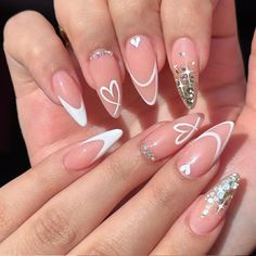 24pcs Valentine's Day Fake Nails French Almond Love False Nail Press on Nails Waterproof Faux Nagellack Trends, February Nails, Nagel Tips, Video Tiktok, Nail Forms, Photography Lifestyle, Nail Art Hacks, False Nail, Valentine's Day Nails