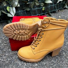 New In Original Box $80 Color: “Wheat” 2-1/2" Block Heel 1/2" Platform Round-Toe Lace-Up Boots With Zipper Closure Wrapping Ankle-Tie Details Manmade Upper Manmade Lining Manmade Sole Free 2 Lb 9 Oz Brown White Boots, Light Tan Ankle Boots, Heeled Combat Boots, 2 Block, Tan Woman, Ankle Heels, Shoes Heels Boots, Lace Up Boots, Soho