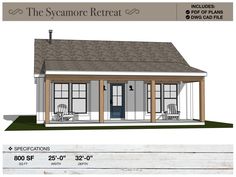 the syanone retrat plan is shown with measurements for the front porch