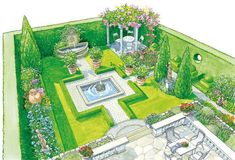 an artist's rendering of a formal garden