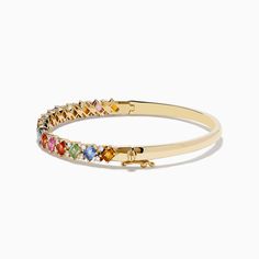 Effy 14K Yellow Gold Multi Sapphire and Diamond Bangle Multi Sapphire, Yellow Stone, Diamond Bangle, Gold Yellow, Round Diamonds, Gold Metal, Emerald, Sapphire, Bangles