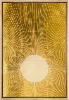 a gold and white painting with rays coming out of it