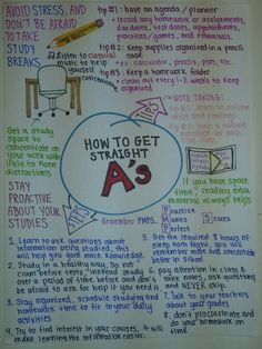 a piece of paper with writing on it that says how to get straight a's