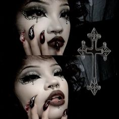 #goth #makeup #gothgirl #alternative #alt Angel Goth Makeup, Genshin Inspired Makeup, Ouija Board Makeup, Eyeliner Inspo Alt, Goth Glam Aesthetic, Black Goth Girl Makeup, Alt Halloween Makeup, Cross Makeup Look, Black Alt Girl Make Up