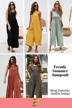 Upgrade your summer wardrobe with this casual sleeveless jumpsuit! Perfect for cute summer outfits for women and trendy summer clothes for women, this jumpsuit is a must-have for any fashion-forward woman. The lightweight fabric and sleeveless design make it perfect for those hot summer days, while the trendy wide-leg style keeps you looking stylish and chic. Stay on top of trendy women's styles for summer outfits with this versatile and flattering jumpsuit. Summer Loungewear Jumpsuits And Rompers In Solid Color, Solid Color Summer Jumpsuits And Rompers For Day Out, Versatile Relaxed Fit Jumpsuits For Workwear, Versatile Relaxed Fit Jumpsuits And Rompers For Work, Summer Solid Color Overall Jumpsuit, Summer Solid Color Overalls Style Jumpsuit, Summer Relaxed Fit Jumpsuit, Summer Solid Color Relaxed Fit Jumpsuits And Rompers, Solid Color Non-stretch Summer Jumpsuits And Rompers