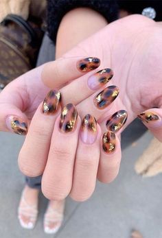 Tortishell Nails Design, Nails With Gold, Nail Stencils, Smink Inspiration, Classy Acrylic Nails, Makijaż Smokey Eye