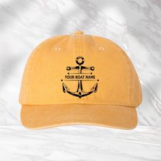 Custom Boat Owner Name Hat, Personalized Nautical Cap, Sailor Hat, Cruise Vacation Hat, Sea Lover Gift, Boating Life Cap, Anchor Hat We use DTF Vinyl Heat Pressed Design. Mega Cap - Pigment Dyed Cotton Twill Cap - 7601A - 100% cotton pigment dyed twill - Unstructured, six-panel, low profile - Self-fabric sweatband and six sewn eyelets - Self-fabric strap with brass snap buckle and sewn grommet - Adult Sizing: 6 5/8" - 7 3/8" Nautical Cap For Boating, Nautical Style Cap For Boating, Casual Boating Cap, Nautical Hat With Adjustable Curved Brim, Nautical Hat With Adjustable Fit And Curved Brim, Ocean Cabin, Boating Life, Gifts For Boat Owners, Vacation Hat