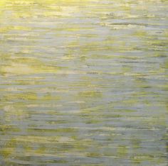 an abstract painting with yellow and blue colors on the water's surface is shown