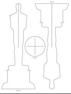 an outline drawing of the top and bottom part of a sculpture, with measurements for each piece