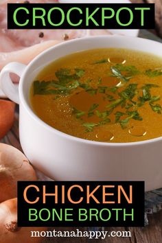 chicken bone broth recipe in a white bowl