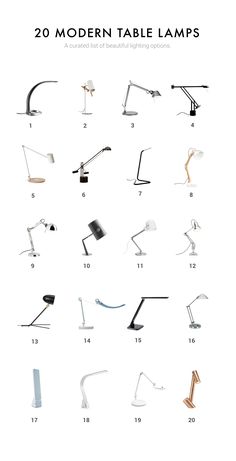 the different types of modern table lamps are shown