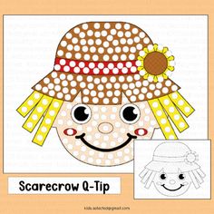 a paper doll with a sunflower on it's head and the words scarecrow q - tip