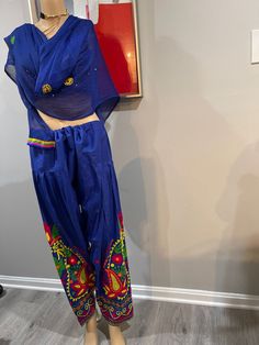 Royal blue  embroidered salwar and Dupatta set ,has a waistband with drawstring closure. Comes with matching embroidered Dupatta.  Size : Free size  Material:cotton  Machine wash Gold Plated Bangles, Overalls Women, Silk Dupatta, Brown Kraft, Free Size, Royal Blue, Harem Pants, Overalls, Clothes For Women