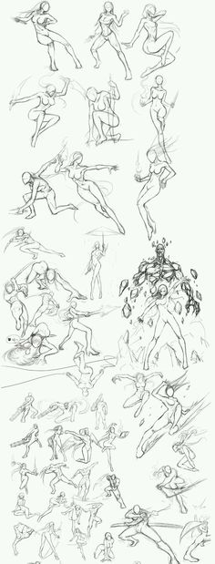 some sketches of people doing different things in the air with their arms and legs spread out