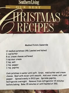 a recipe for christmas dinner is shown on the menu