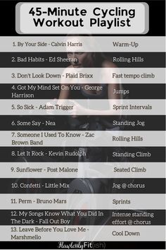 A 45 minute playlist for your next indoor cycling workout 45 Minute Cycling Workout, Spin Workout Routine Indoor Cycling, 45 Minute Spin Workout, 30 Minute Spin Class Routine