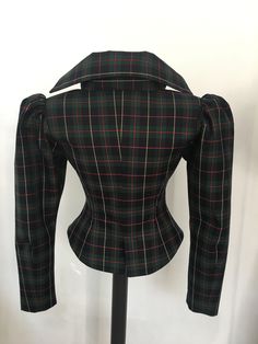 "This is a very stylish and elegant jacket . Leght 58cm - at back. Fully lined. A jacket especially made to turn heads and give you that wow factor :) Vintage style leg o mutton sleeves. SIZE CHART SIZE S - US 6, UK 8, EU 36 bust: bust around 34.5\"/90cm Waist: waist around 27.5\"/70cm Hips: hips around 34.5\"/90cm SIZE M - US 8, UK 10, EU 38 bust: bust around 37.5\"/95cm Waist: waist around 29.5\"/75cm Hips: hips around 37.5\"/95cm SIZE L - US 10, UK 12, EU 40 bust: bust around 39.5\"/100cm Wai Leg O Mutton Sleeve, Steampunk Lady, Mutton Sleeve, Elegant Jacket, Ladies Blazer, Plaid Fashion, Navy Green, Womens Blazers, Plaid Jacket